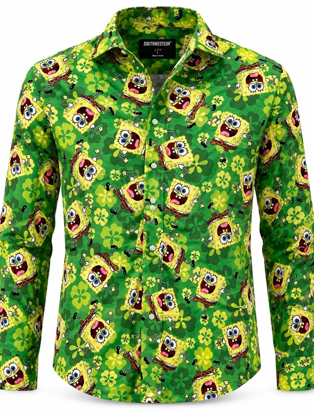 SpongeBob SquarePants Suitmeister Shirt Mens L Green Button Up NWT